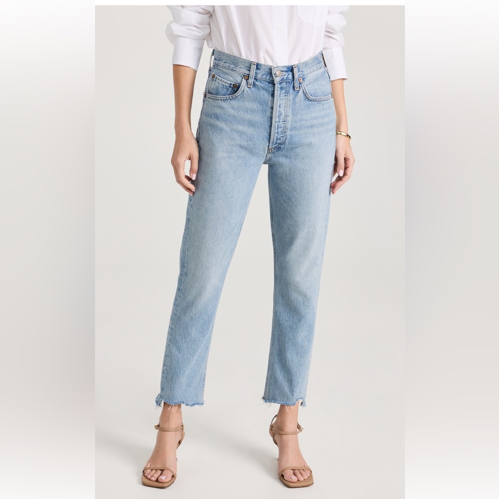 Agolde Riley High Rise Straight Cropped Jeans in Zephyr Wash